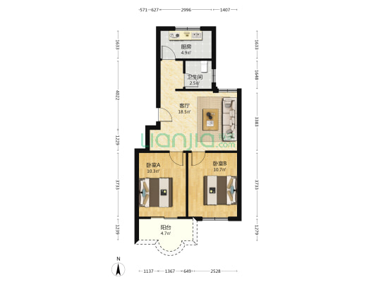 江头苑 2室1厅1卫 67平方