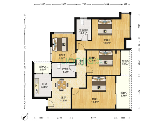 保利花园二期 4室1厅2卫 111平方