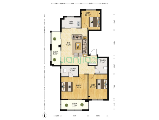 万科公园大道 3室1厅2卫 131平方