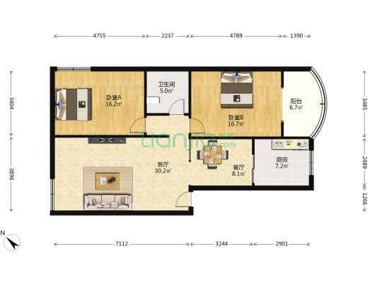 丽鑫苑 2室2厅1卫 103平方