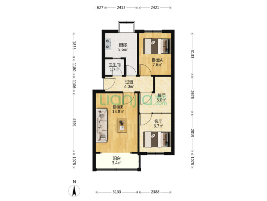 汴京路14号 2室2厅1卫 59平方