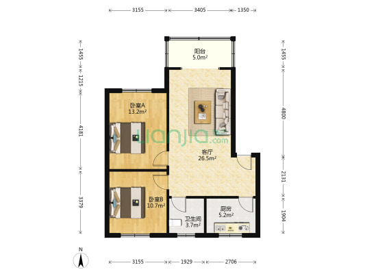 城北小区(青白江) 2室1厅1卫 74平方