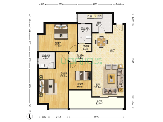 西湾花园 3室1厅2卫 137平方