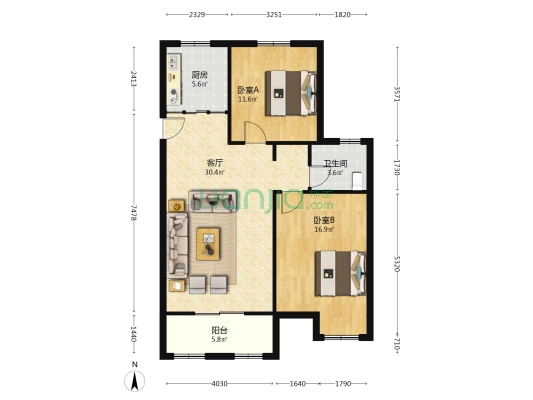 永昶嘉园 2室1厅1卫 105平方
