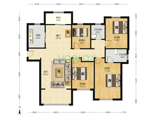 雅居乐江山赋 4室2厅2卫 167平方