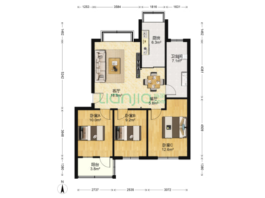 潘南东路16号院 3室2厅1卫 88平方