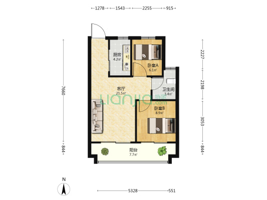 彰泰玫瑰郡 2室1厅1卫 68平方