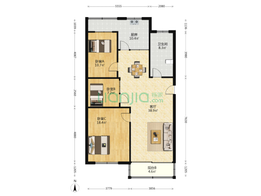 中天花园 3室1厅1卫 120平方