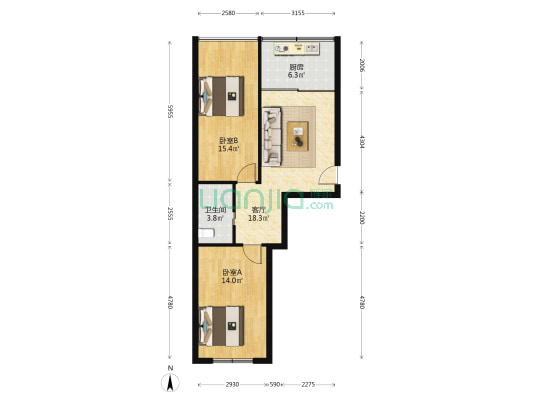 知春园四期 2室1厅1卫 77平方