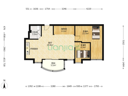 利福大厦 2室1厅1卫 89平方