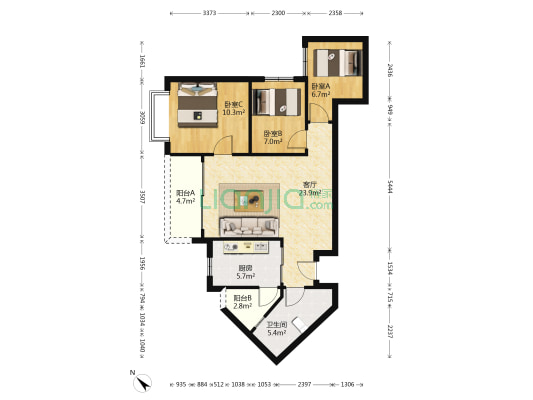 恒大未来城一街区 3室1厅1卫 90平方
