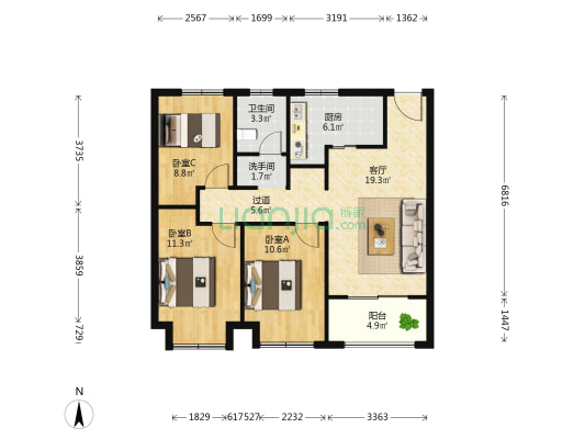 明玥逸庭 3室1厅2卫 95平方