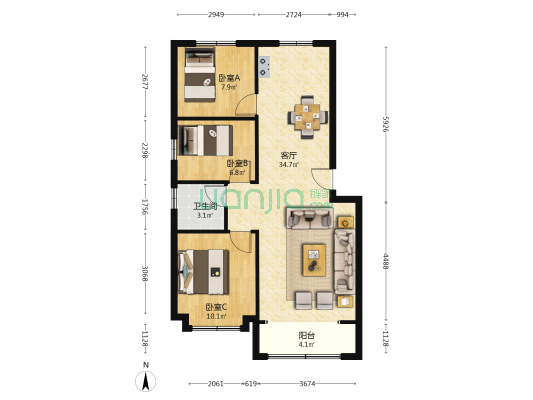 润江云玺 3室1厅1卫 100平方