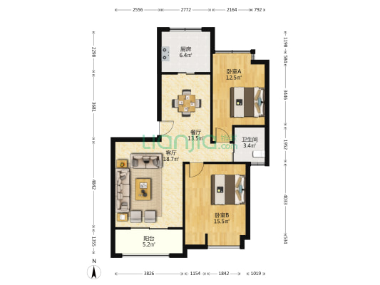 紫悦城 2室2厅1卫 82平方