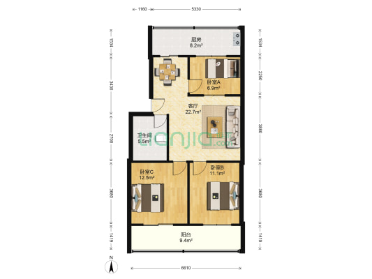 清荷苑 3室1厅1卫 98平方