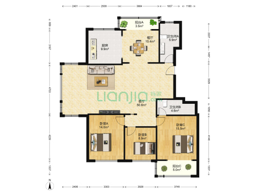 水晶之都 3室2厅2卫 133平方