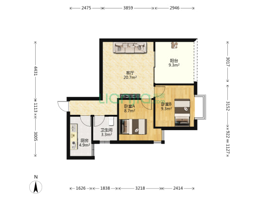 辉龙桃源居 2室1厅1卫 66平方