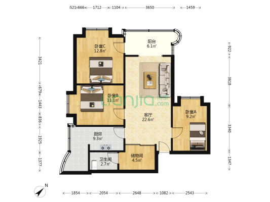 洋河一村四海小区 3室1厅1卫 91平方