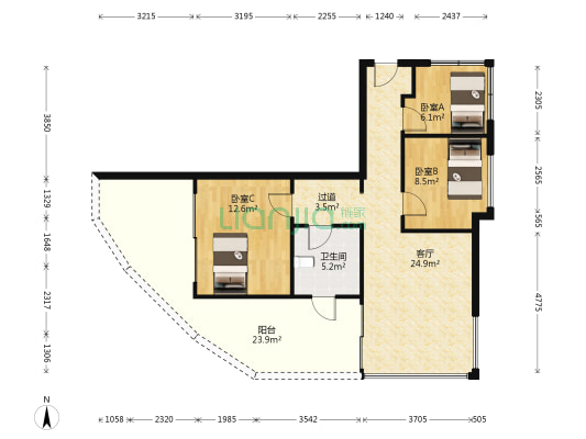 九铭屿海(新房) 3室1厅1卫 97平方