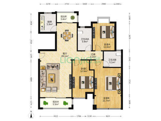 联泰香域滨江 3室1厅2卫 133平方
