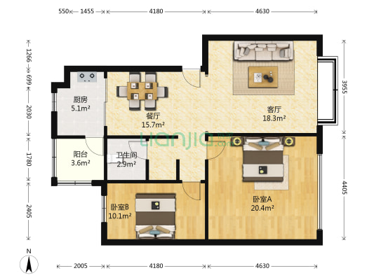 丽景嘉园 2室2厅1卫 92平方