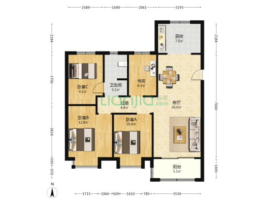 烧脉家园 4室1厅1卫 107平方