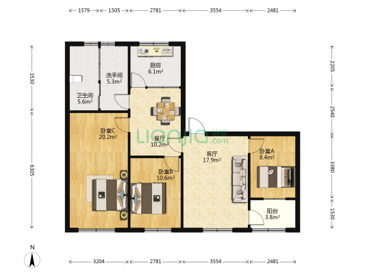 城市信用家属院 3室2厅2卫 120平方