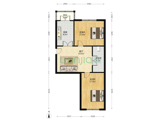 香影胡同 2室1厅1卫 105平方