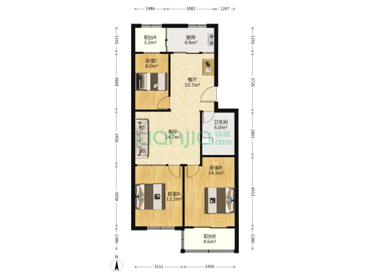 城北嘉苑 3室2厅1卫 100平方