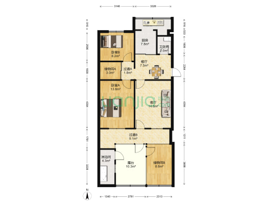 化校宿舍 2室2厅2卫 75平方