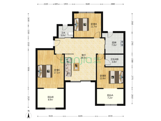 湖滨小区 3室1厅2卫 246平方