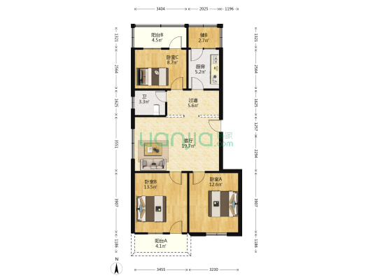 肥西县粮食局 3室1厅1卫 75平方