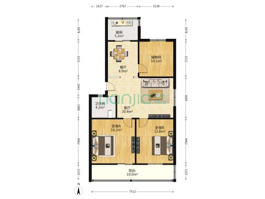 枣园小区 2室2厅1卫 107平方