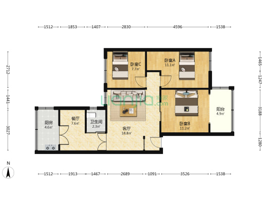 管道局第三生活东区 3室2厅1卫 76平方