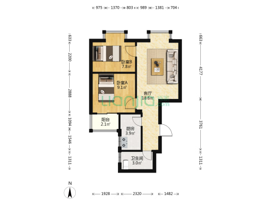 龙峰雅居园 2室1厅1卫 59平方