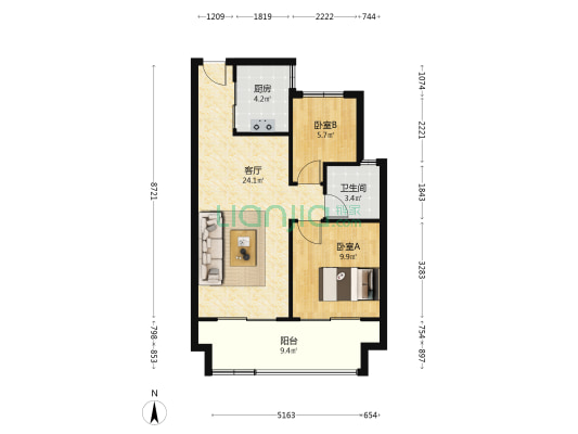 北海花漾里 2室1厅1卫 81平方