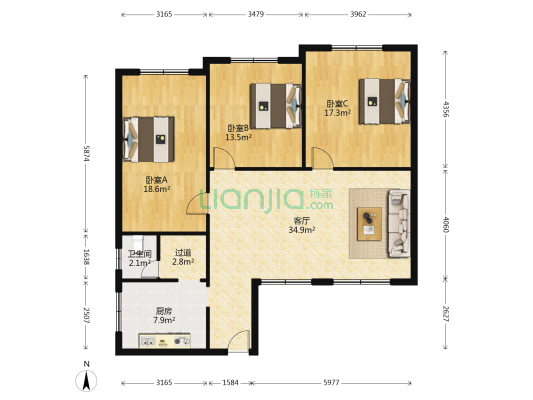 纺织街97号 3室1厅1卫 120平方