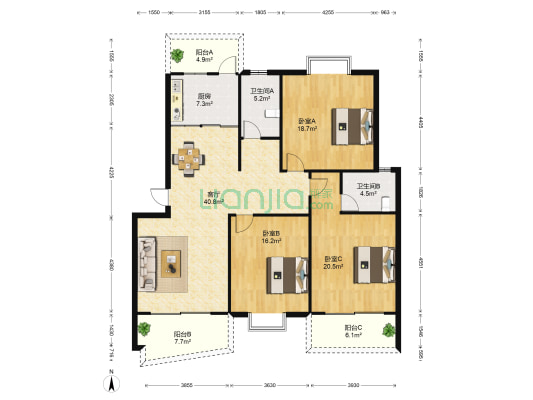 现代·华庭 3室1厅2卫 139平方