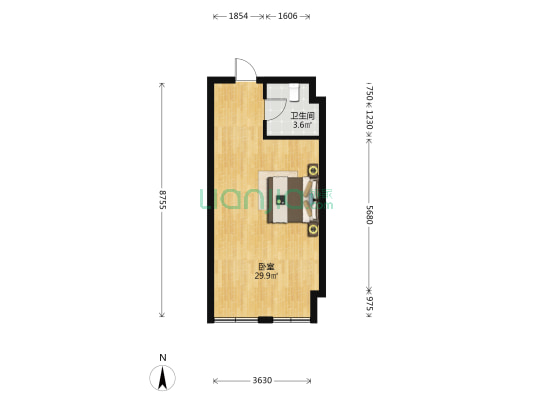 庆鹏国际 1室0厅1卫 45平方