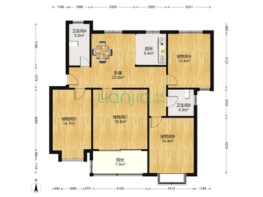 金山浜花园 1室0厅2卫 125平方