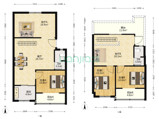 星威花园 3室3厅2卫 144平方