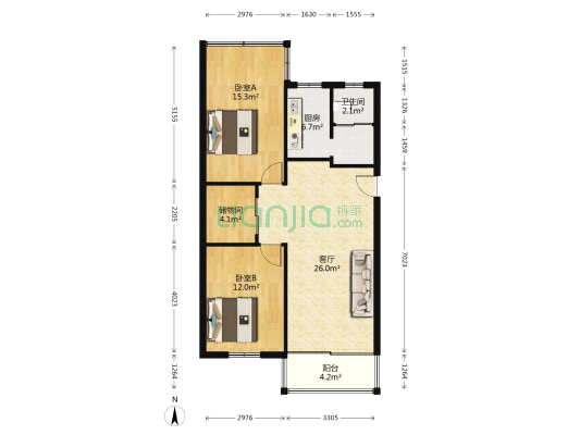 锦银花园 2室1厅1卫 93平方