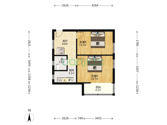 巴士小区 2室1厅1卫 61平方