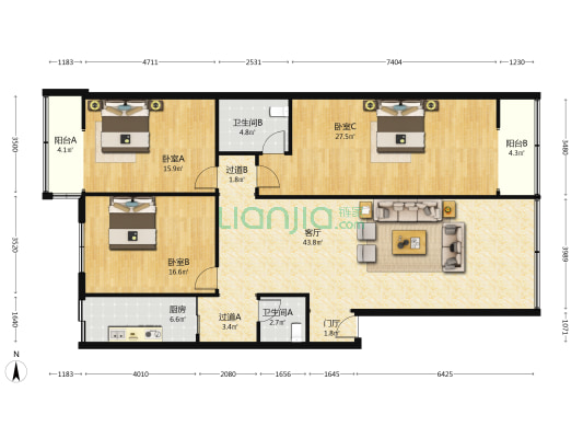 蜀州北路290号 3室1厅2卫 156平方