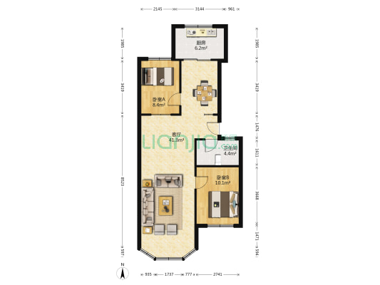 蓬达东苑 2室1厅1卫 87平方