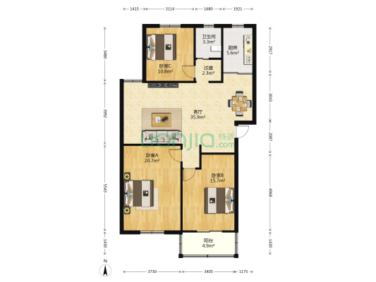 西园小区 3室1厅1卫 119平方