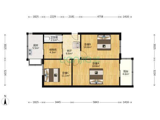 华安街60号 3室1厅1卫 80平方