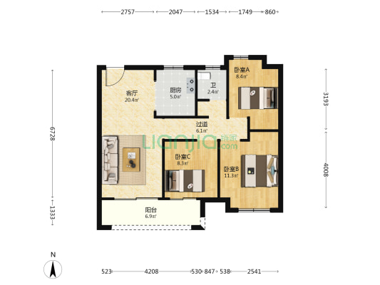 中锐·星斓璟园 3室1厅1卫 88平方