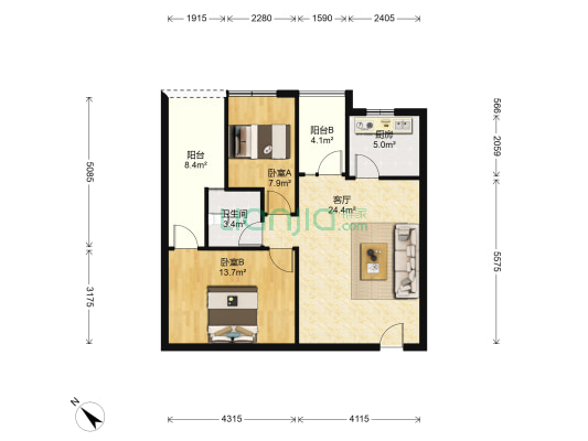 上锦颐园 2室1厅1卫 89平方