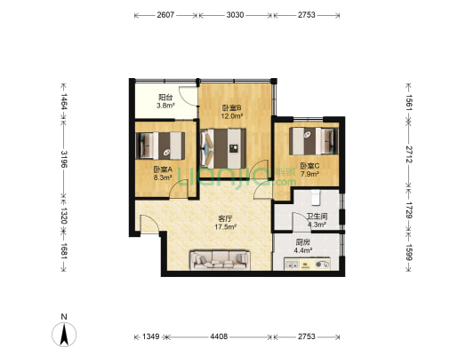 诚德大厦 3室1厅1卫 73平方